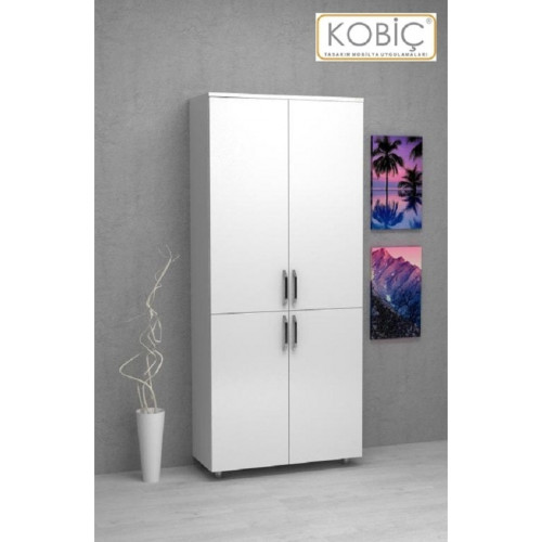 Kobiç Kilitli Tam Kapak Mdflam Dolap 80x35x185 Cm Beyaz 