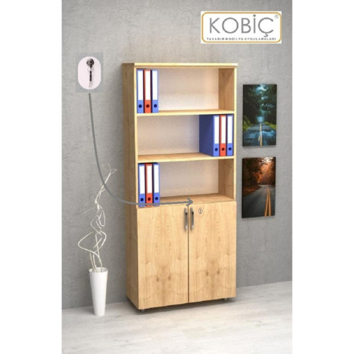 Kobiç Ofis Dosya Dolabı Kilitli Yarım Kapak Suntalam Dolap 80x35x185 Cm Meşe