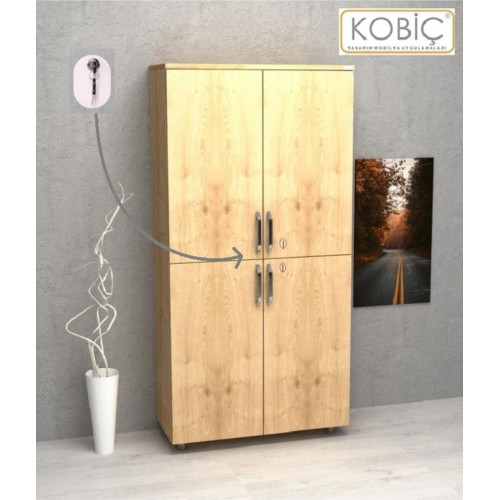 Kobiç Ofis Dosya Dolabı Kilitli Tam Kapak Suntalam Dolap 80x35x150 Cm Meşe