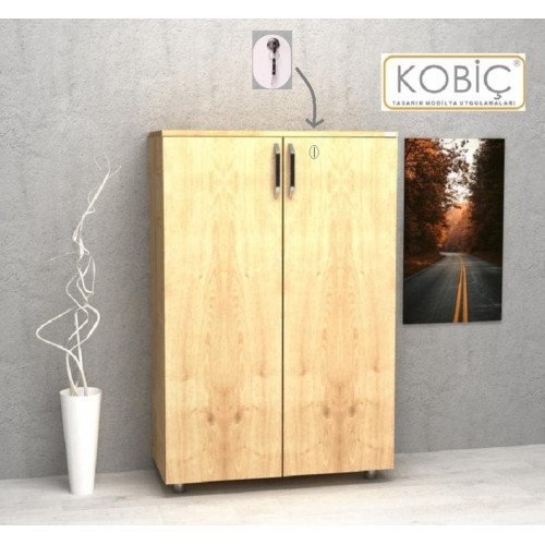 Kobiç Ofis Dosya Dolabı Kilitli Tam Kapak Suntalam Dolap 80x35x115 Cm Meşe