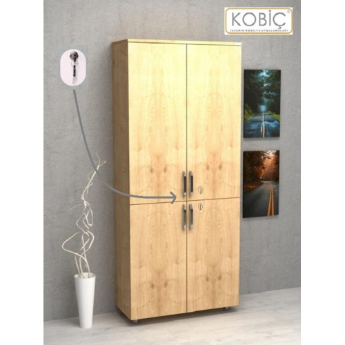 Kobiç Ofis Dosya Dolabı Kilitli Tam Kapak Suntalam Dolap 80x35x185 Cm Meşe