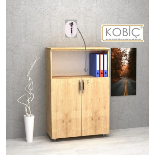 Kobiç Ofis Dosya Dolabı Kilitli Yarım Kapak Suntalam Dolap 80x35x115 Cm Meşe Kobiç Ofis Dosya Dolabı Kilitli Yarım Kapak Suntalam Dolap 80x35x115 Cm Meşe